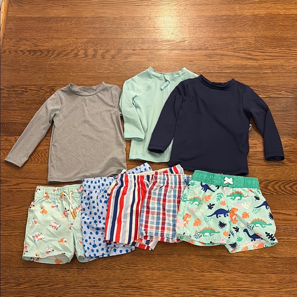 Car&Jack 2T boys Rash Guard and Swim Trunks Lot